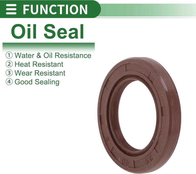 Partuto Universal Oil Seal TG4 Lip Seal Ring Rotary Shaft Seal 25x40x5mm High Pressure FKM Rubber Brown 5 Pcs - Image 3